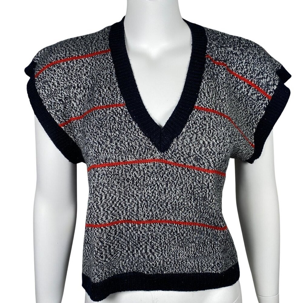 Vintage Cos Cob Sweater Vest Womens Size M Pullover V Neck Striped Boxy